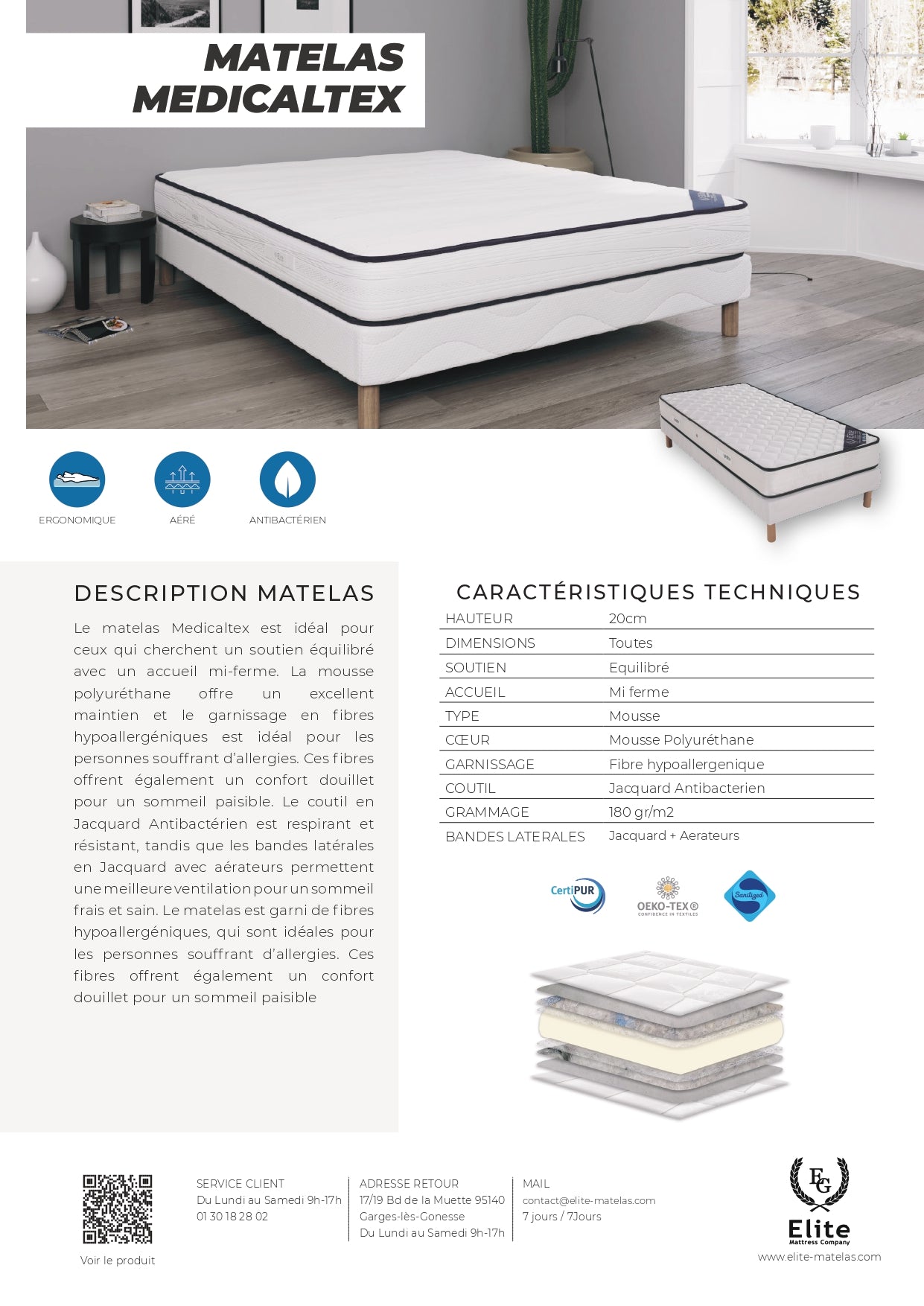 Matelas Élite Mousse De Haute Qualité : 140x190 – 160x200 – 180x200 - Épaisseur 20 cm