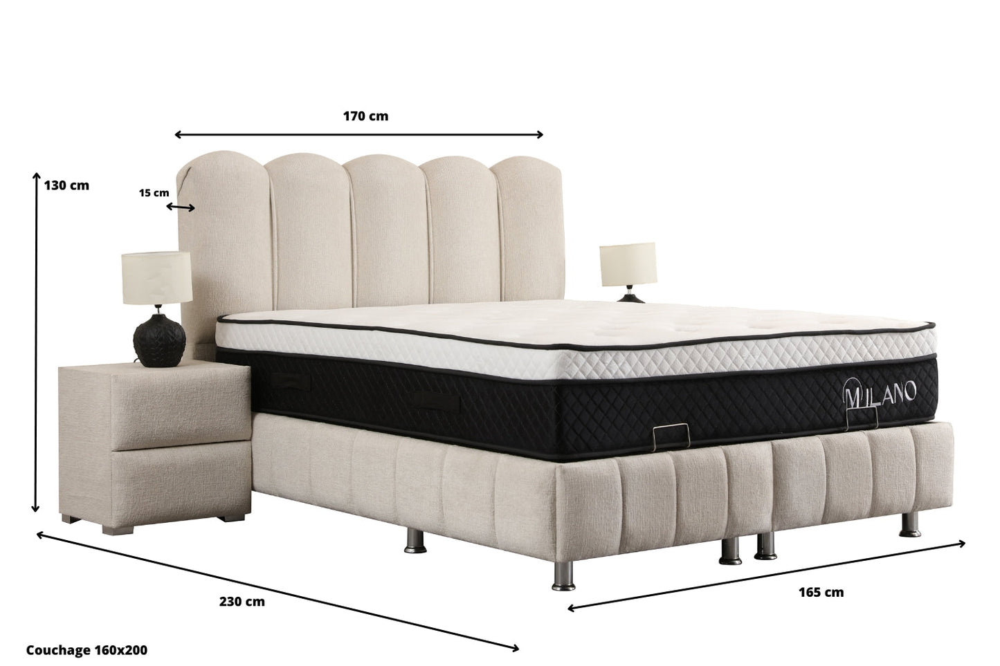 Lit Coffre EVA Chenille Blanc Cassé