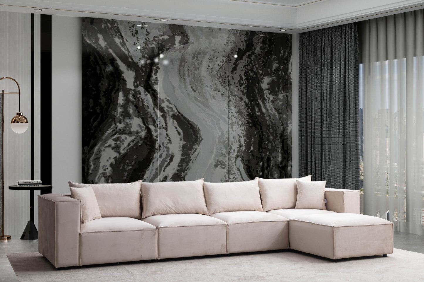 Canapé ELEGANCE Velours Modulable 4+1 Pouf