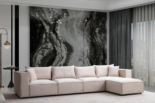 Canapé ELEGANCE Velours Modulable 4+1 Pouf