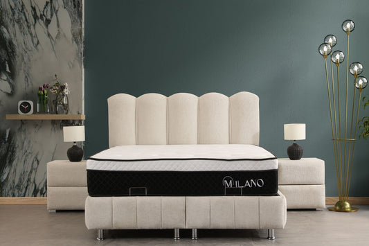 Lit Coffre EVA Chenille Blanc Cassé