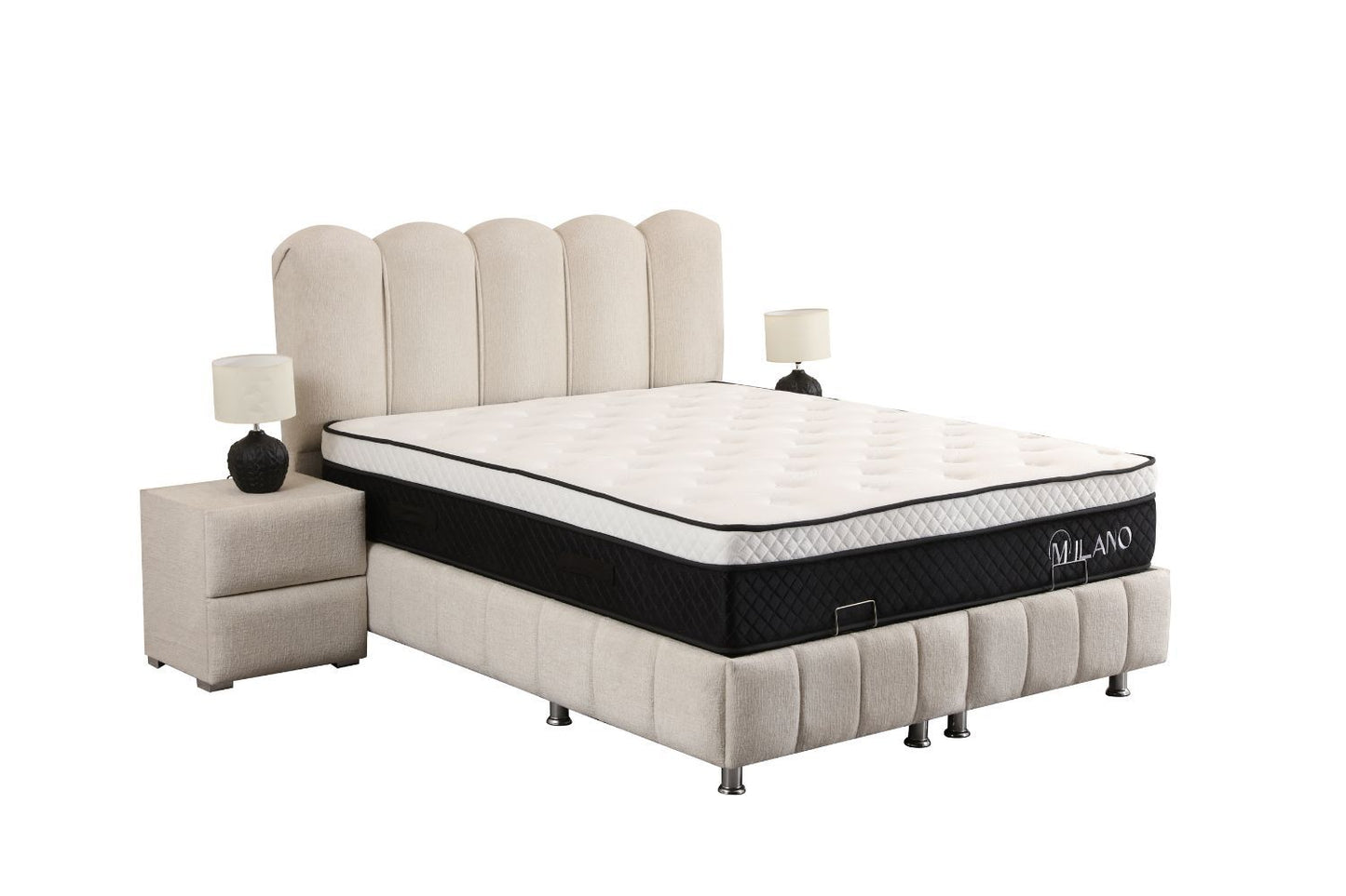 Lit Coffre EVA Chenille Blanc Cassé