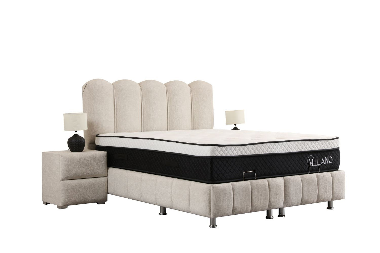 Lit Coffre EVA Chenille Blanc Cassé