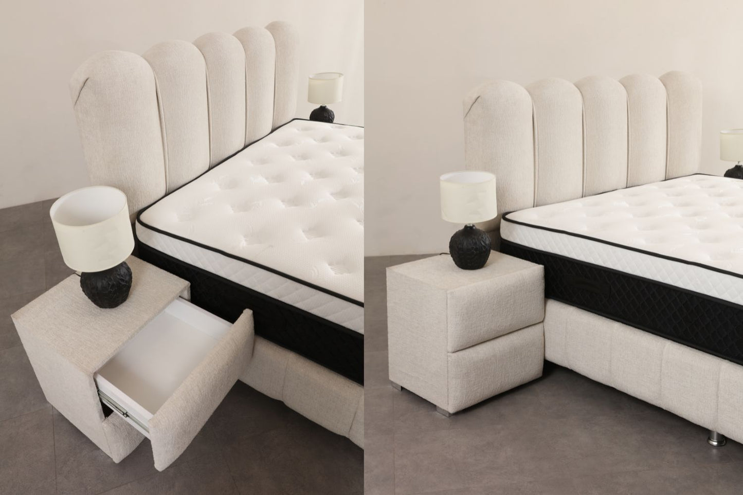 Lit Coffre EVA Chenille Blanc Cassé